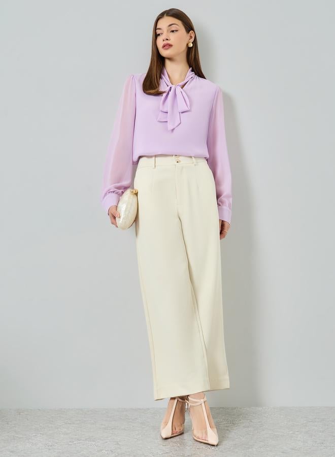 Styli Cream Solid Barrel Fit Trousers - Image 4